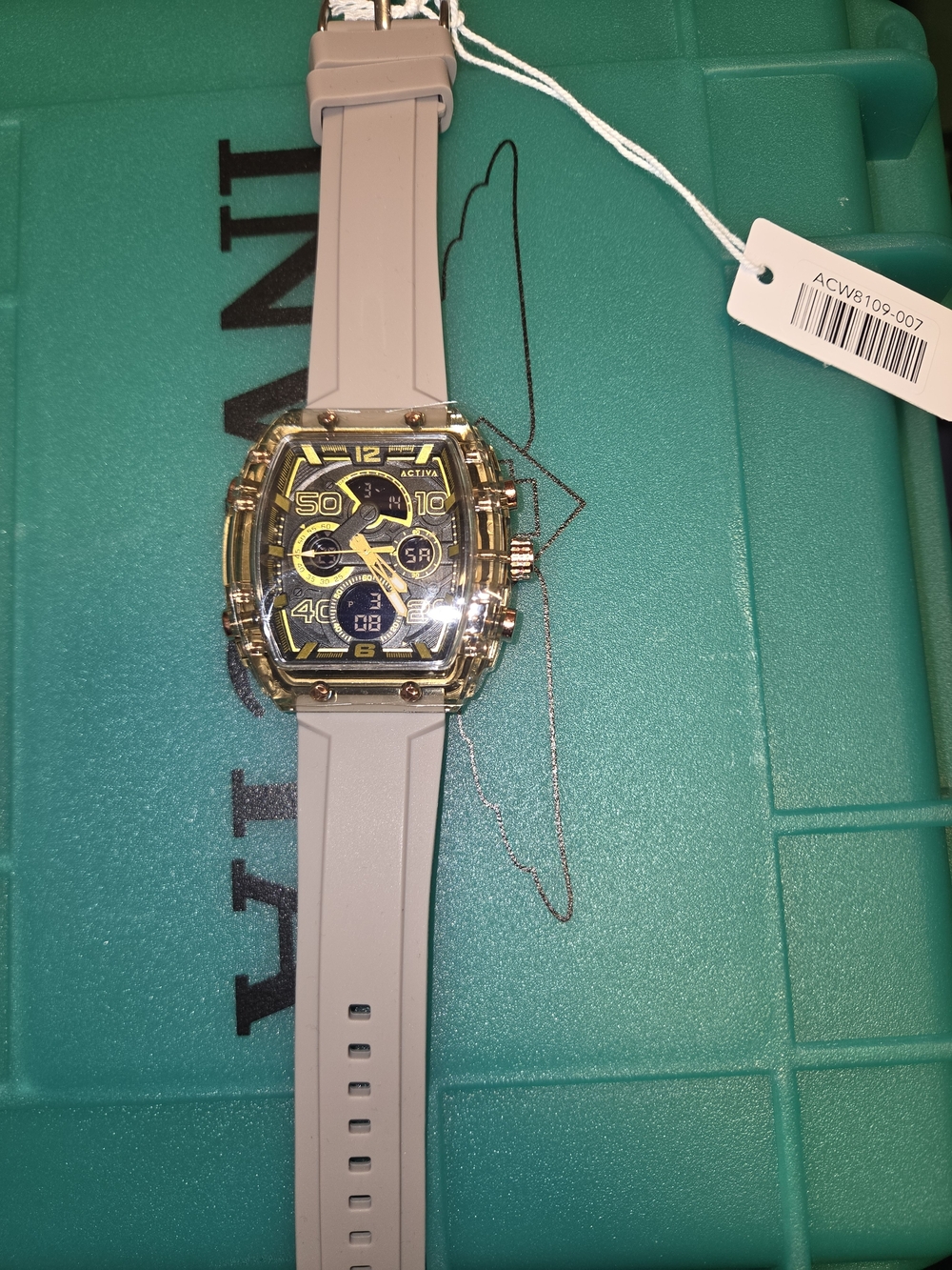 Ativa Men's Gold-Tone Case Watch with Light Gray Silicone Strap and Navy Dial